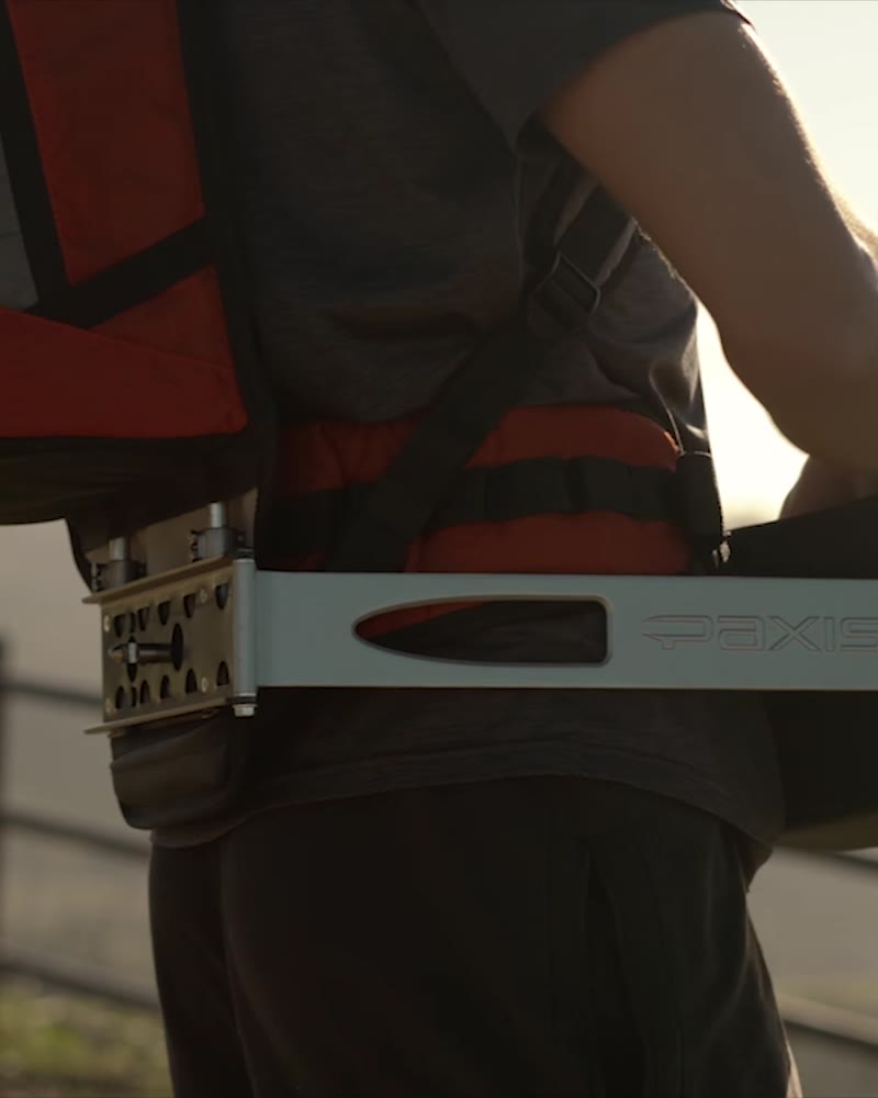 The swing arm carrying the shuttle pod around the hiker’s hip